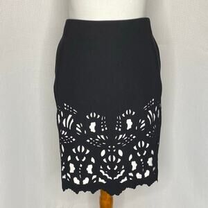 Worthington Laser Cut Pencil Skirt Black Lined Exposed Zipper Sz 14 Career Edgy
